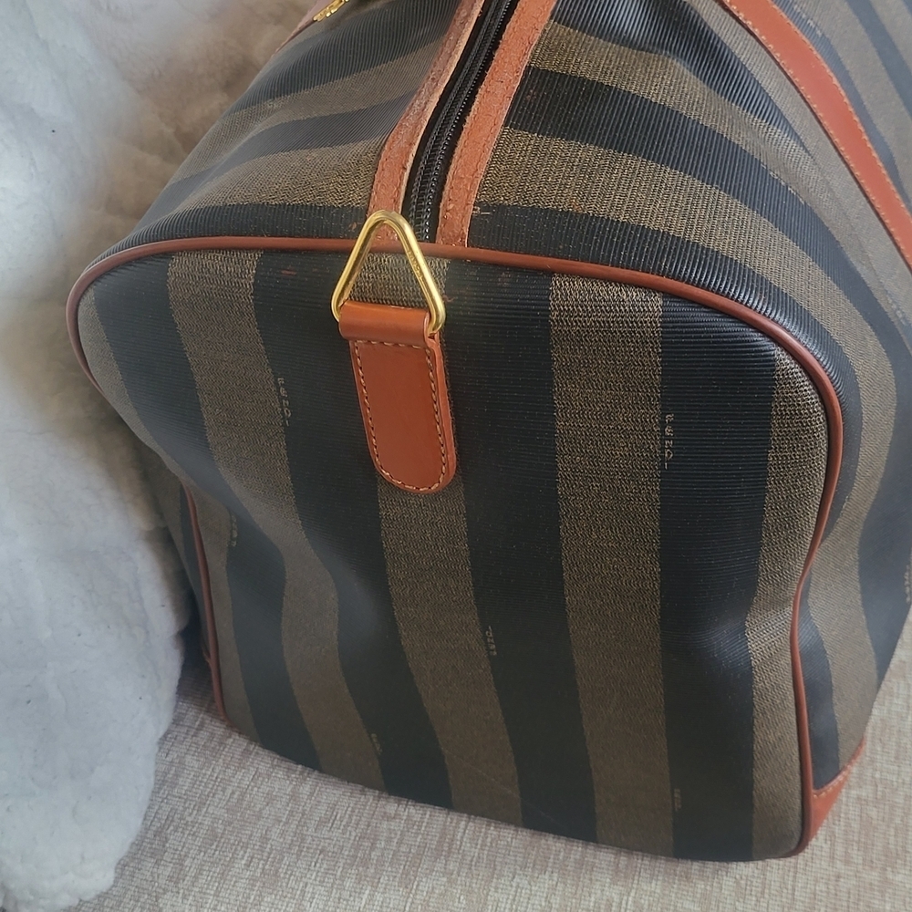 Fendi Pequin Striped Coated Canvas Boston 50 Bag - Picture 5 of 11
